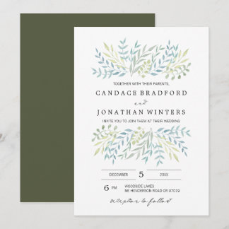 Aquarellfarben-Blätter bei Hochzeiten von Grünem H Einladung