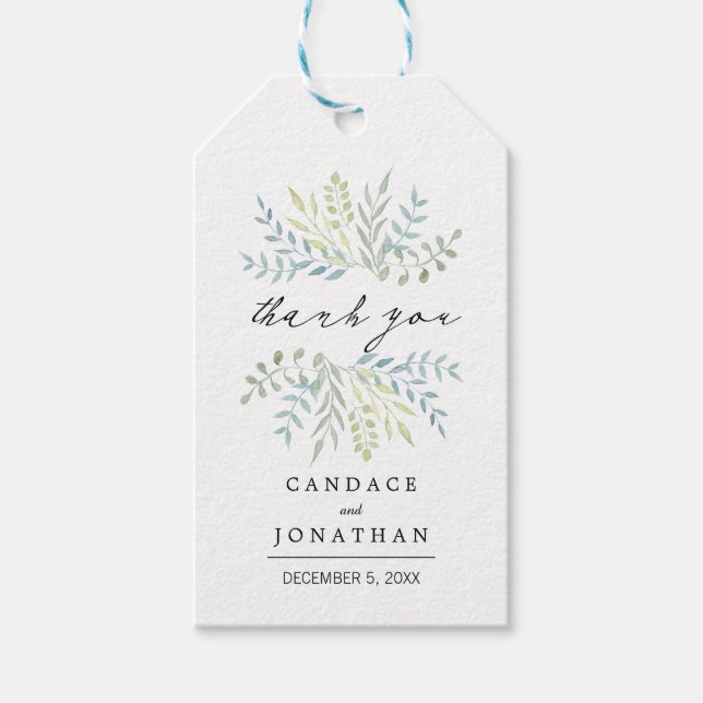 Aquarellfarben-Blätter bei Hochzeiten von Grünem H Geschenkanhänger (Vorderseite)