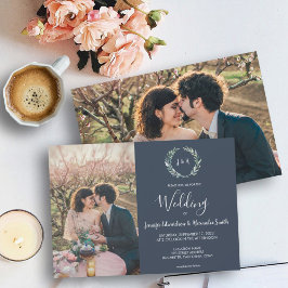 Aquarellfarben Blätter Monogramm Foto Marinebräu H Einladung