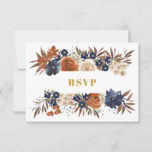 Aquarellfarben Blau Beige Ecru Boho Wedding RSVP Karte