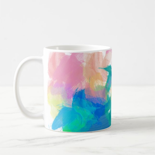 Aquarellfarben Blau-grüner Pfirsichgelb Kaffeetasse (Links)