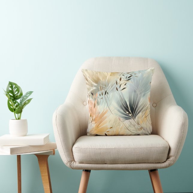 Aquarellfarben, blau Pfirsichgelb, Beige Blütenblä Kissen (Stuhl )
