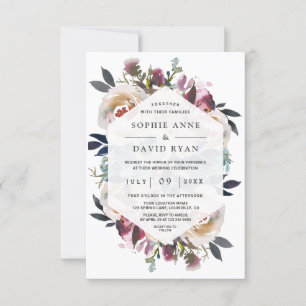 Aquarellfarben Blau Pink Blumenbraut Hochzeit Einladung