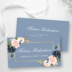 Aquarellfarben Blau Rosa Blütenrot Gold Visitenkarte