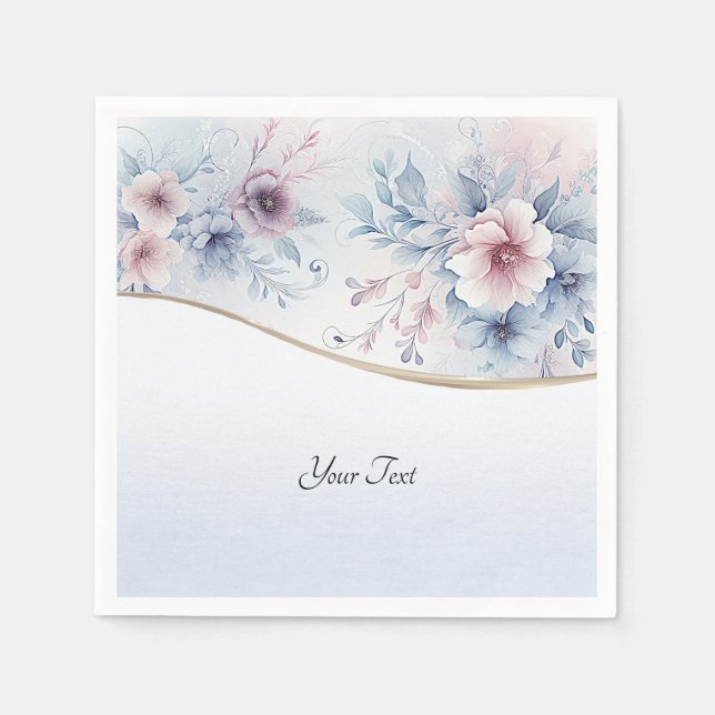 Aquarellfarben Blau Rosa florale Napkins Serviette (Vorderseite)