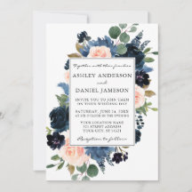 Aquarellfarben, blau-rosa, florale Rahmen Hochzeit