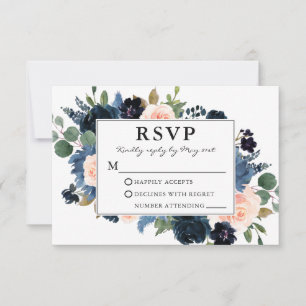 Aquarellfarben, blau-rosa, florale Rahmen Hochzeit RSVP Karte