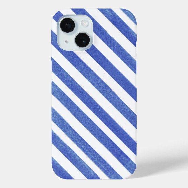 Aquarellfarben Blau und Weiße Streifen Case-Mate iPhone Hülle (Rückseite)