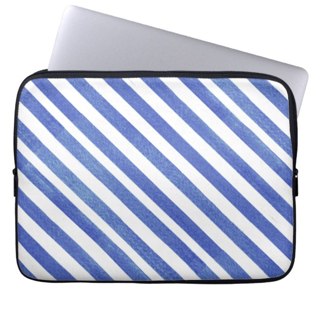 Aquarellfarben Blau und Weiße Streifen Laptopschutzhülle (Vorderseite)