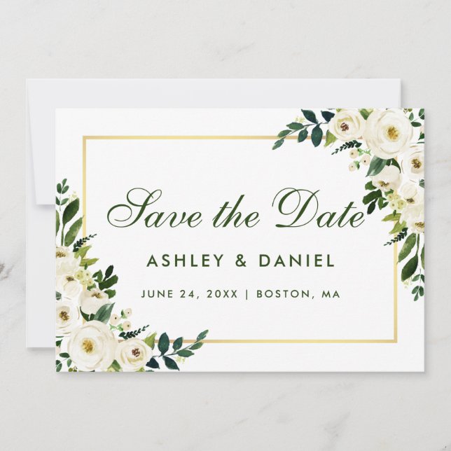 Aquarellfarben Blau-Weiß-Gold Save the Date G (Vorderseite)