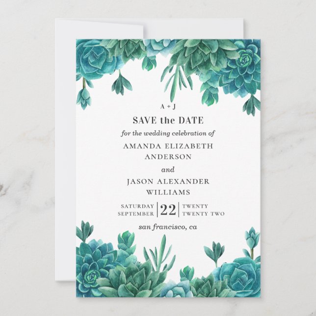 Aquarellfarben. Blaue Hochzeit Einladung (Vorderseite)