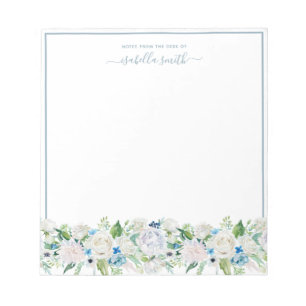 Aquarellfarben Blauer Blume Romantische Elegante Notizblock