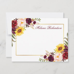 Aquarellfarben Blauer Burgund Gold Frame Personali Mitteilungskarte