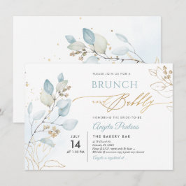 Aquarellfarben Blauer Gum Eukalyptus Brunch Bubbly Einladung