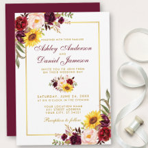 Aquarellfarben Bloral Wedding Burgundy Gold