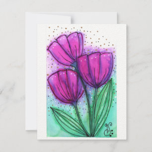Aquarellfarben-Blume-4 (4.25"x5.5") Flachnotiskart Mitteilungskarte
