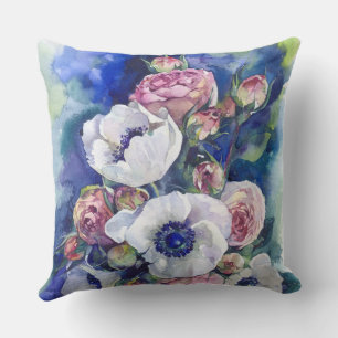 Aquarellfarben Blume anemone Rose Illustrationsflu Kissen