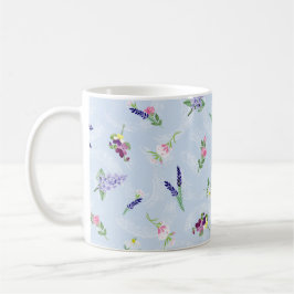 Aquarellfarben-Blume auf blass blauer Lacy-Textur Kaffeetasse