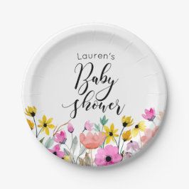 Aquarellfarben Blume Babydusche Papier Teller