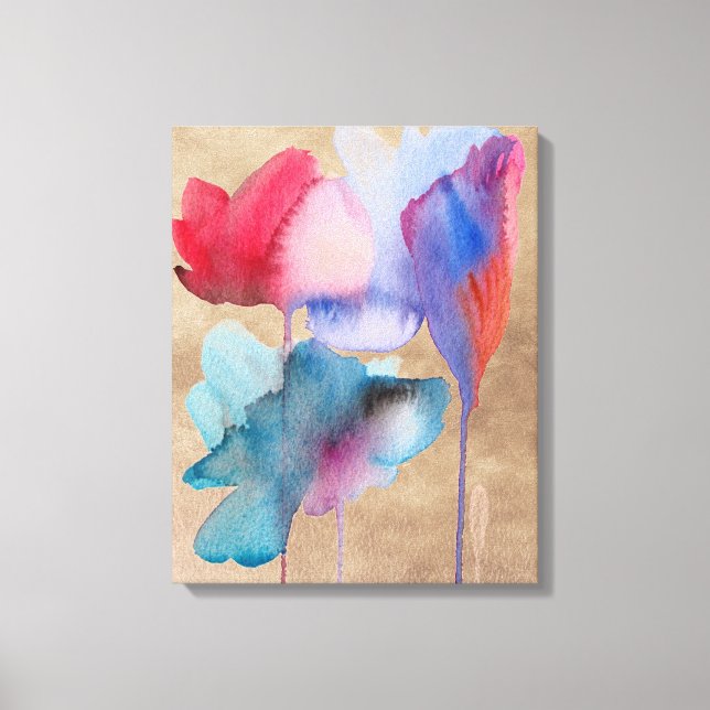 Aquarellfarben Blume blau und rot Moderne Blumen Leinwanddruck (Vorderseite)