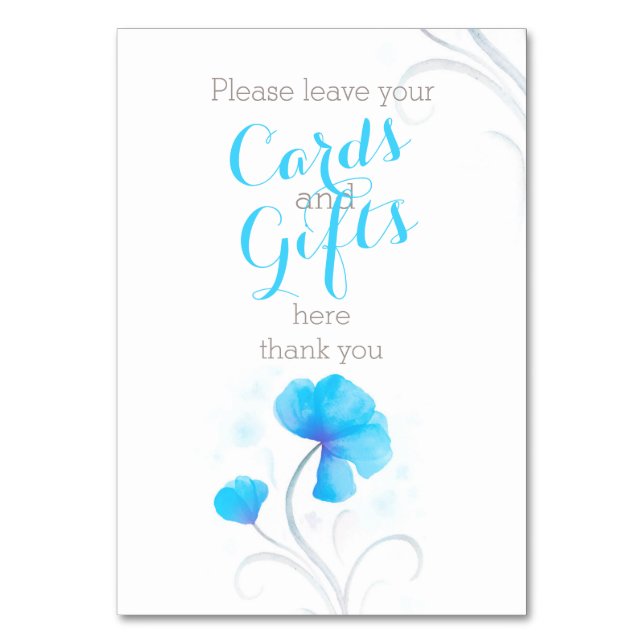 Aquarellfarben Blume Blauer Hochzeitsgeschenk Tischnummer (Rückseite)