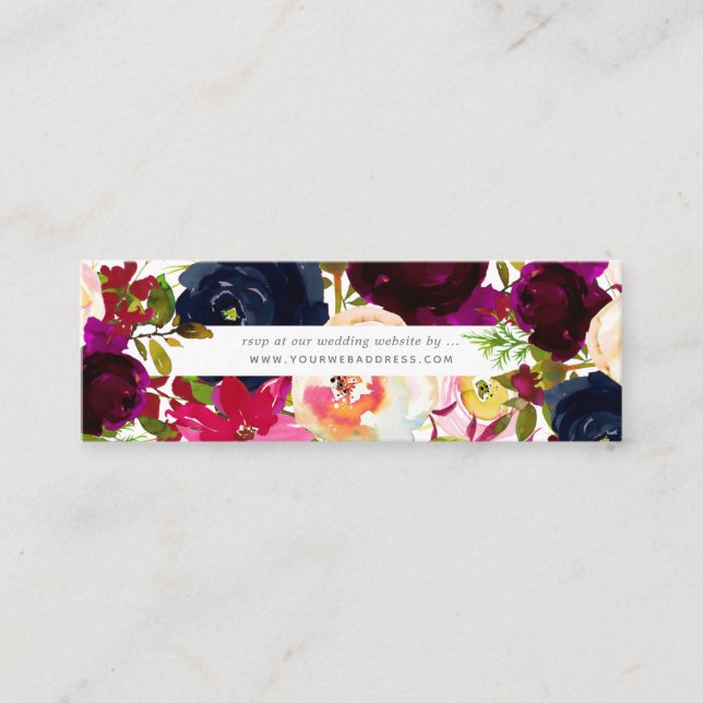 Aquarellfarben Blume Blush, Burgund+Marine Mini Visitenkarte (Vorderseite)