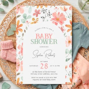Aquarellfarben Blume Blush Pink & Green Baby Dusch Einladung