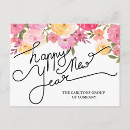 Aquarellfarben-Blume - Frohes Neues Jahr Typografi Feiertagspostkarte