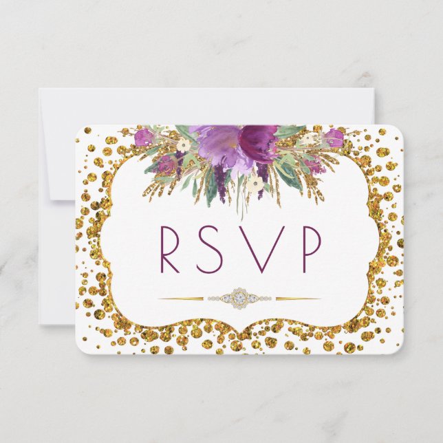 Aquarellfarben Blume Gold Glitzer Confetti UAWG RSVP Karte (Vorderseite)