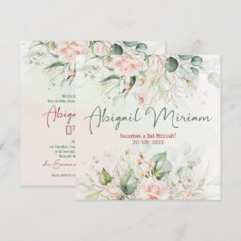 Aquarellfarben Blume Hebräisches Bat Mitzvah Einla Einladung
