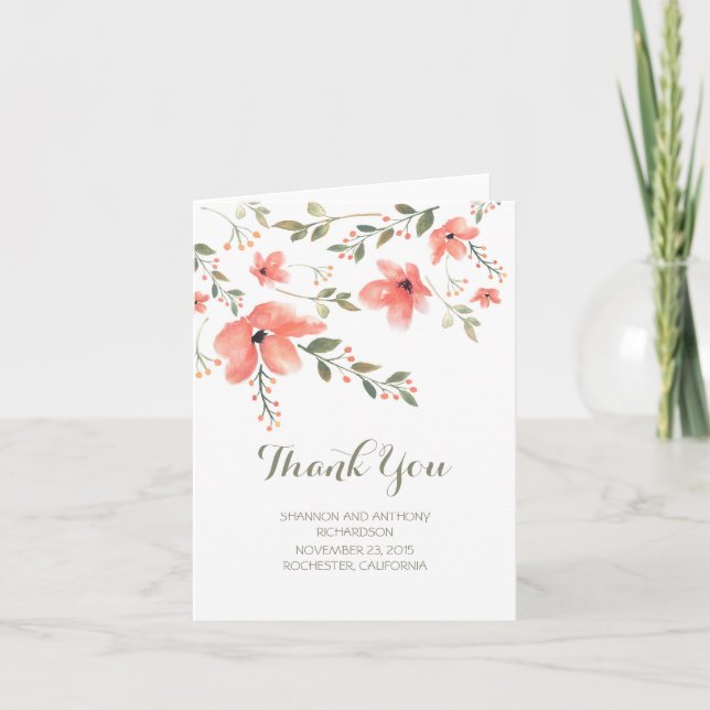Aquarellfarben Blume Hochzeitseleganz Vielen Dank Dankeskarte (Vorderseite)