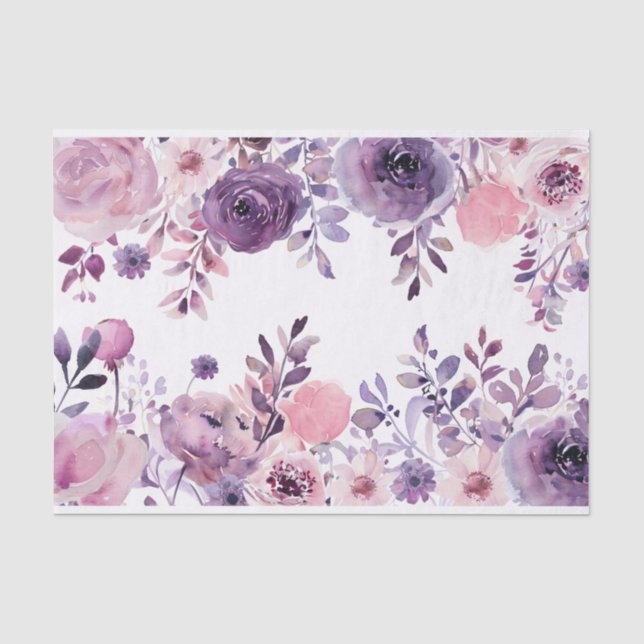 Aquarellfarben-Blume in Rosa und Lila Dekoupage Seidenpapier (Vorderseite)