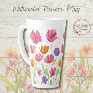 Aquarellfarben Blume Latte Tasse