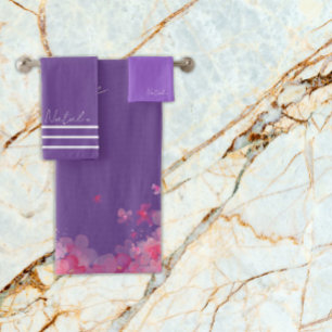 Aquarellfarben-Blume-Lavendel lila Name Badhandtuch Set
