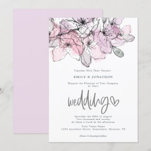 Aquarellfarben Blume Lilac Pink Script Hochzeit Einladung
