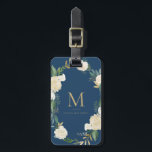 Aquarellfarben-Blume mit Monogram Gepäckanhänger<br><div class="desc">Aquarellfarben-Blume mit dem Blue-Bag-Tag für die Goldfolie | Eleganter und femininer Gepäckanhänger mit Aquarellfarben-Blume mit Imitaten Goldfolie und Imitaten goldenen Glitzer Akzente mit marineblauer Hintergrundfarbe.</div>