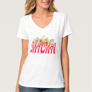 Aquarellfarben-Blume mit Red Mama Word T - Shirt