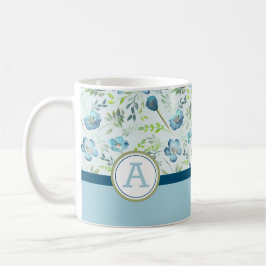 Aquarellfarben Blume Monograviert Blau Grün Kaffeetasse