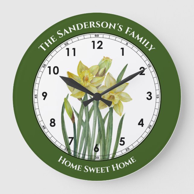 Aquarellfarben Blume Portrait Illustration Große Wanduhr (Vorderseite)