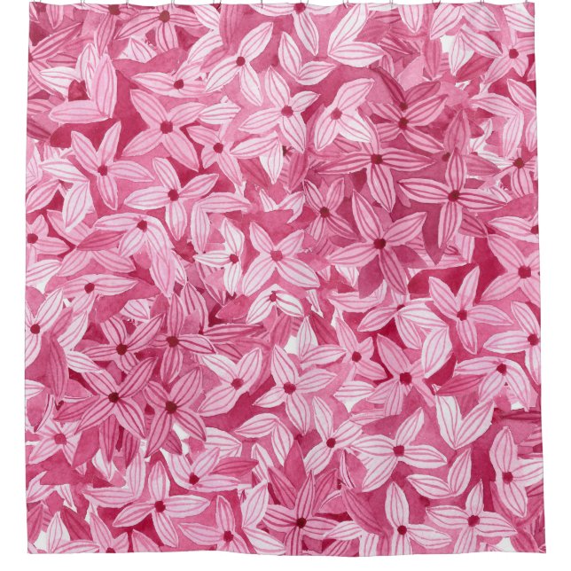 Aquarellfarben-Blume: rosa, blühende Hintergrundfa Duschvorhang (Vorderseite)