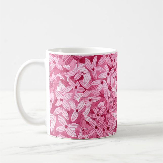 Aquarellfarben-Blume: rosa, blühende Hintergrundfa Kaffeetasse (Links)