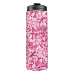Aquarellfarben-Blume: rosa, blühende Hintergrundfa Thermosbecher