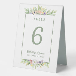 Aquarellfarben Blume Schmetterlinge Hochzeitssage Tischaufsteller