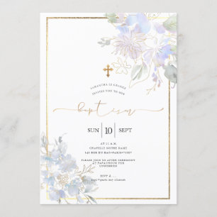 Aquarellfarben Blume Taufe Dusty Blue Platterbsen Einladung