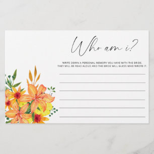 Aquarellfarben-Blume Wer bin ich Brautparty Briefpapier