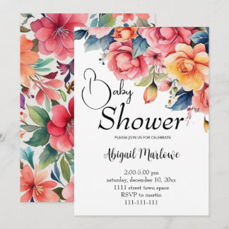 Aquarellfarben Blumen Babydusche Einladungskarte