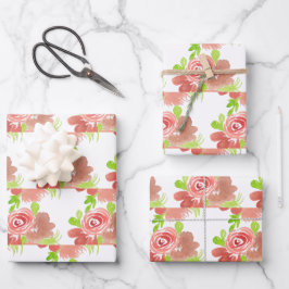 Aquarellfarben BlumenBouquet Handgemalt Geschenkpapier Set