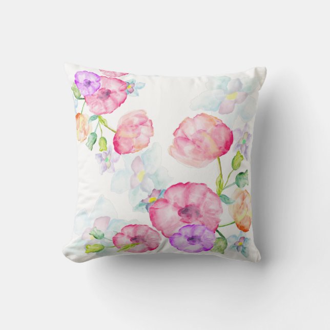 Aquarellfarben Blumendesign Kissen (Vorderseite)