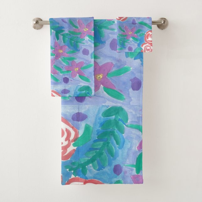 Aquarellfarben Blumendruck  Badhandtuch Set (Insitu)