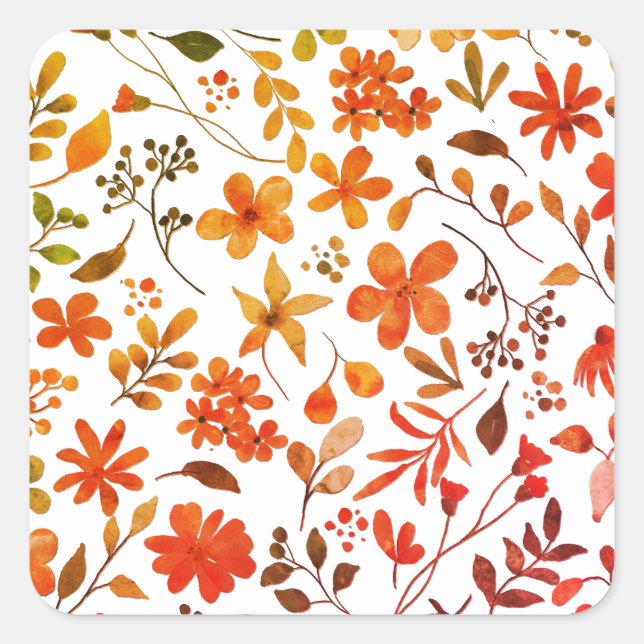 Aquarellfarben Blumendruck Quadratischer Aufkleber (Vorderseite)